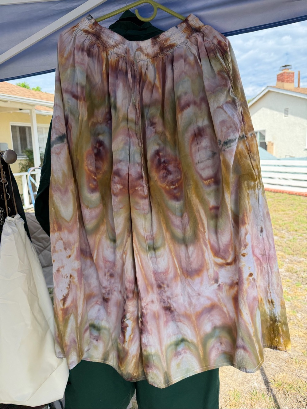 Tie-Dye Midi Skirt in Pink and Olive